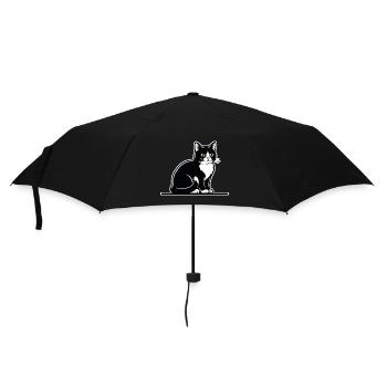 Smoking Katze Schwarz-Weiß Porträt Elegant Sitzend - Regenschirm (klein) - Schwarz - Vorne