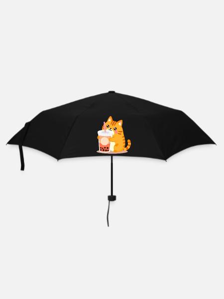 Süße Kawaii Katze mit Bubble Tea - Regenschirm (klein) - Schwarz