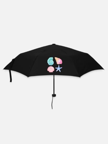 Wasserfarben Muscheln Strandmotiv - Regenschirm (klein) - Schwarz