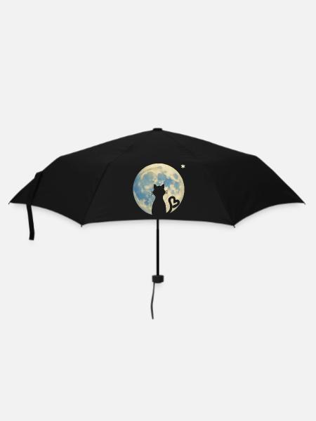 Katzen-Silhouette mit Herz im Mondlicht - Regenschirm (klein) - Schwarz