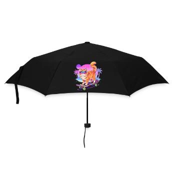 Retro Synthwave Cat Skateboard - Umbrella (small) - black - Front