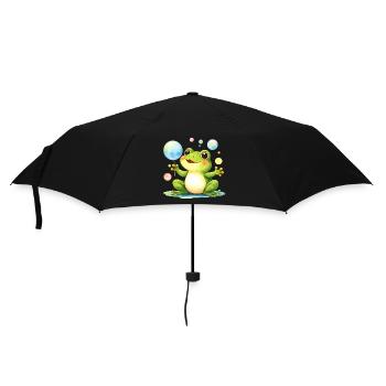 Green Kawaii Frog with Soap Bubbles – Cute - Umbrella (small) - black - Front