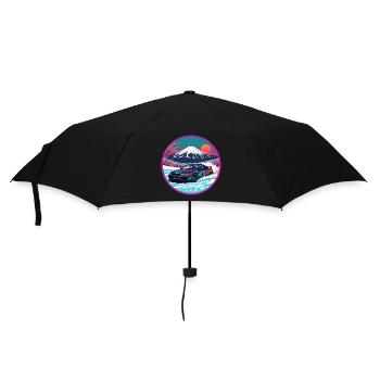 Retro 90s JDM Mt Fuji Skyline R32 Synthwave Art - Umbrella (small) - black - Front