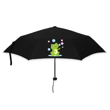 Green cartoon frog with soap bubbles – fun - Umbrella (small) - black - Front