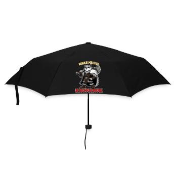 Weck mich für Ragnarok Lustiges Wikingerwolf-Maskottchen - Regenschirm (klein) - Schwarz - Vorne