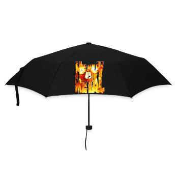 Flammender Schädel Heavy Metal Schriftzug - Regenschirm (klein) - Schwarz - Vorne