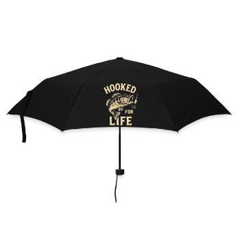 Angler T-Shirt Hooked for Life – Fisch am Haken - Regenschirm (klein) - Schwarz - Vorne