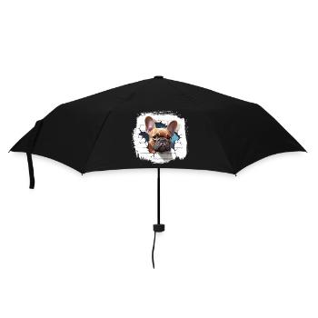 Französischer Bulldoggen-Cartoon - Regenschirm (klein) - Schwarz - Vorne