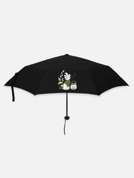 Hexenkatze mit Kürbiseimer – Cute Halloween Katze - Regenschirm (klein) - Schwarz