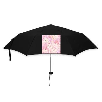 Kawaii-Weißkatzen und rosa Schleifen - Regenschirm (klein) - Schwarz - Vorne