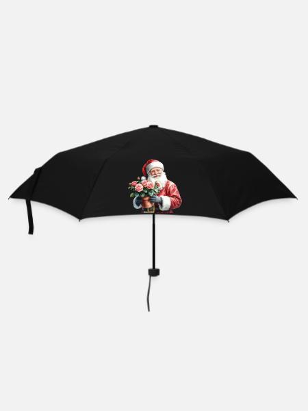 Weihnachtsmann mit Rosen im Topf - Regenschirm (klein) - Schwarz