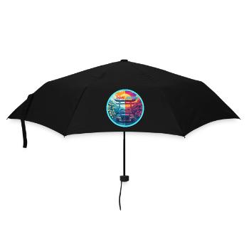 Dual Nature Retro Synthwave JDM Streetwear - Regenschirm (klein) - Schwarz - Vorne