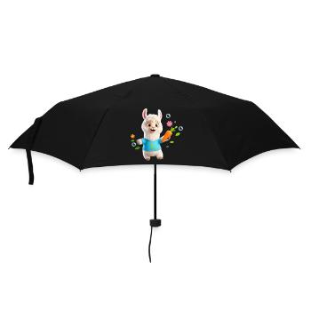 Lustiges Alpaka mit Karotte – Kinder Tiermotiv - Regenschirm (klein) - Schwarz - Vorne