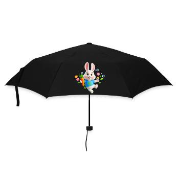 Süßer Hase mit Karotte – Buchstabe R - Regenschirm (klein) - Schwarz - Vorne