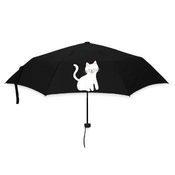 Verspieltes Lächeln der weißen Katze - Regenschirm (klein) - Schwarz - Vorne