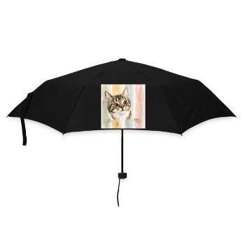 Pastellkatze Aquarellstreifen Katze Maus - Regenschirm (klein) - Schwarz - Vorne