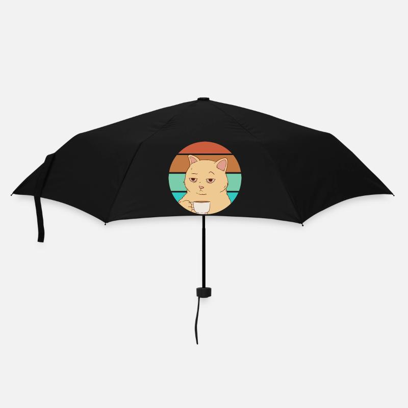 Chat avec un café | Journée de travail fatiguée - Parapluie standard - noir