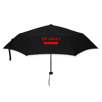 er zahlt - Regenschirm (klein) - Schwarz - Vorne