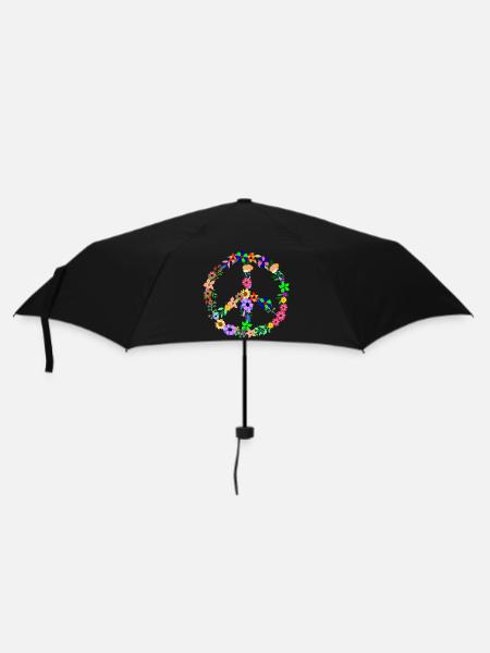 Peace Hippi Flower Power - Regenschirm (klein) - Schwarz