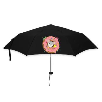 graue Maus sitzt im Donut mit rosa Glasur - Regenschirm (klein) - Schwarz - Vorne