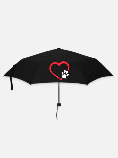 Rotes Herz mit weißer Hundepfote. Hund # - Regenschirm (klein) - Schwarz