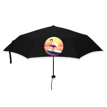 Surfing flamingo in sunset - Umbrella (small) - black - Front