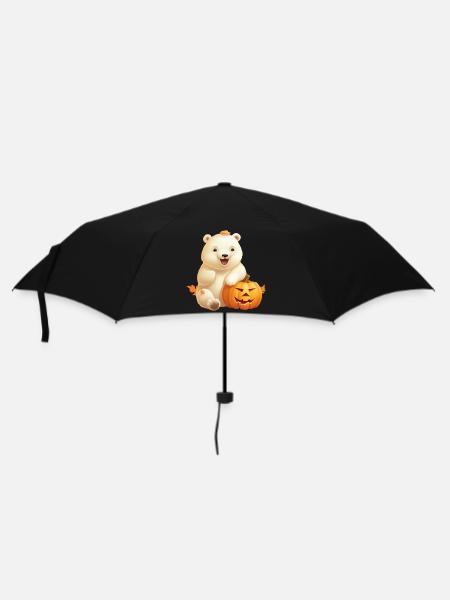 Halloween-Eisbär mit Kürbis - Regenschirm (klein) - Schwarz