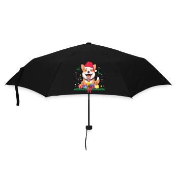 Hund Weihnachten. Weihnachtsgeschenk - Regenschirm (klein) - Schwarz - Vorne