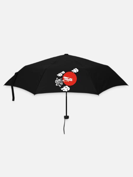 White Airplane and Red Sun - Umbrella (small) - black