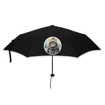 Chat avec chapeau, écharpe et veste dans la neige - Parapluie standard - noir - Devant