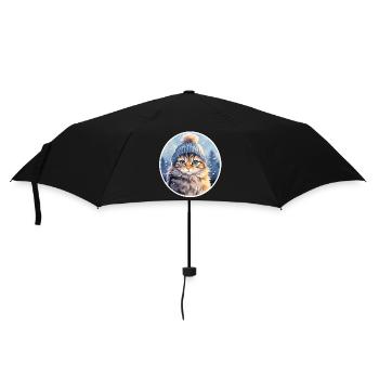 Katze im Winter - Regenschirm (klein) - Schwarz - Vorne