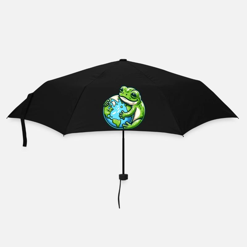 Frosch Umarmt die Erde: Tag der Erde - Regenschirm (klein) - Schwarz