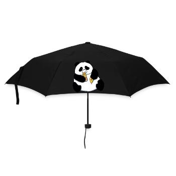 Fat Panda Bear Eating Pizza Comic Style - Umbrella (small) - black - Front