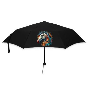 Pferd - Regenschirm (klein) - Schwarz - Vorne