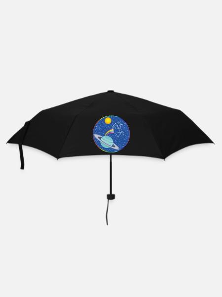 Regenbogen-Einhorn - Regenschirm (klein) - Schwarz