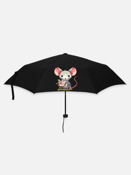 Maus mit Heckenrose – süßes Kinder-Motiv - Regenschirm (klein) - Schwarz