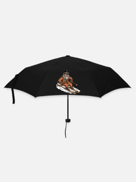 Steampunk Tiger Skifahrer Alpen Piste - Regenschirm (klein) - Schwarz