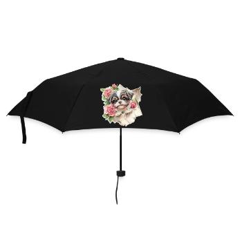 Shih Tzu Vintage Blumen - Regenschirm (klein) - Schwarz - Vorne