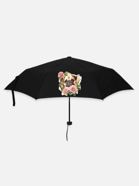 Mops mit Rosen - Regenschirm (klein) - Schwarz