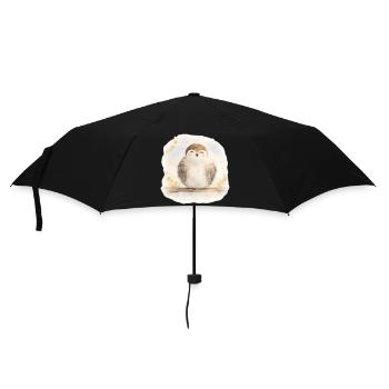 Pastel Watercolor Owl on Branch - Umbrella (small) - black - Front