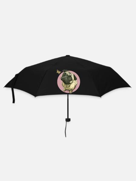 Mops mit Schmetterling - Regenschirm (klein) - Schwarz
