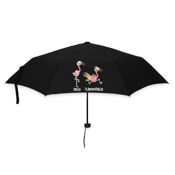 Ingo & Flammingo – Lustige Flamingos - Regenschirm (klein) - Schwarz - Vorne