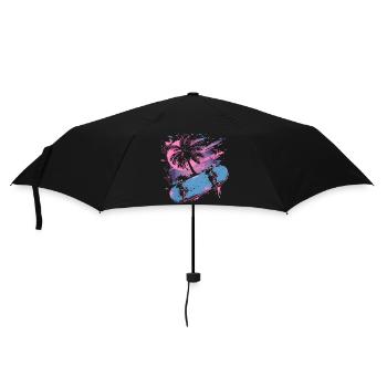 Skateboarding Retrowave - Regenschirm (klein) - Schwarz - Vorne