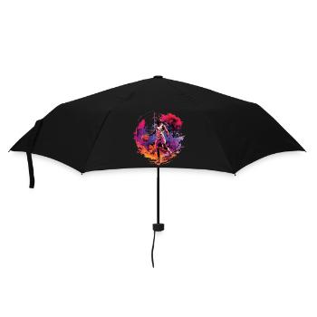 Basketballspieler umgeben von Sonnenuntergang, Illustration - Regenschirm (klein) - Schwarz - Vorne