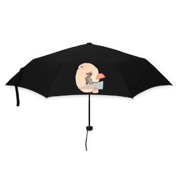 Cat & Birds Origami Illustration - Umbrella (small) - black - Front