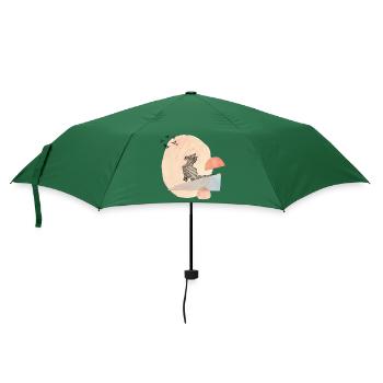 Cat & Birds Origami Illustration - Umbrella (small) - bottlegreen - Front