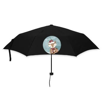 golden fox for Christmas with Christmas hat - Umbrella (small) - black - Front
