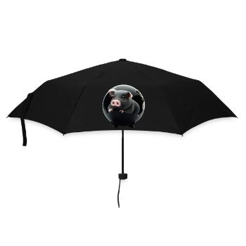 Schwein in den Globus - Regenschirm (klein) - Schwarz - Vorne