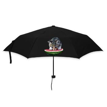 Cat and watermelon - Umbrella (small) - black - Front