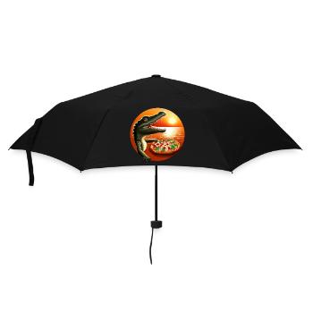Sonnenuntergang mit Pizza Krokodil - Regenschirm (klein) - Schwarz - Vorne